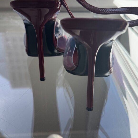 NEW Yves Saint Laurent Leather Red 37.5 EU Frida PVC Slingback sandals heels - Picture 3 of 9